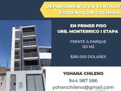 DEPARTAMENTO DE ESTRENO EN PRIMER PISO + COCHERA EN  URB. MONTERRICO I ETAPA FRENTE A PARQUE - 1