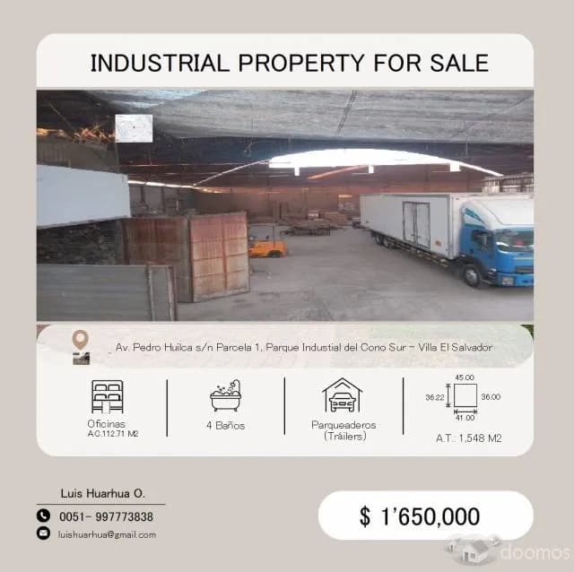 OCASION VENDO LOCAL  INDUSTRIAL  - PARQUE INDUSTRIAL DE VILLA EL SALVADOR  ALTURA DE SODIMAC - LIMA PERÚ - 1