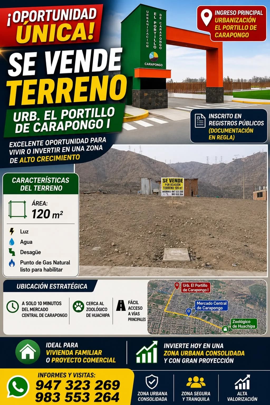🚨🏡 ¡OCASIÓN! OPORTUNIDAD ÚNICA DE INVERSIÓN EN CARAPONGO - PORTILLO 🏡🚨  🔥 SE VENDE HERMOSO TERRENO DE 120 m² 🔥 - 1