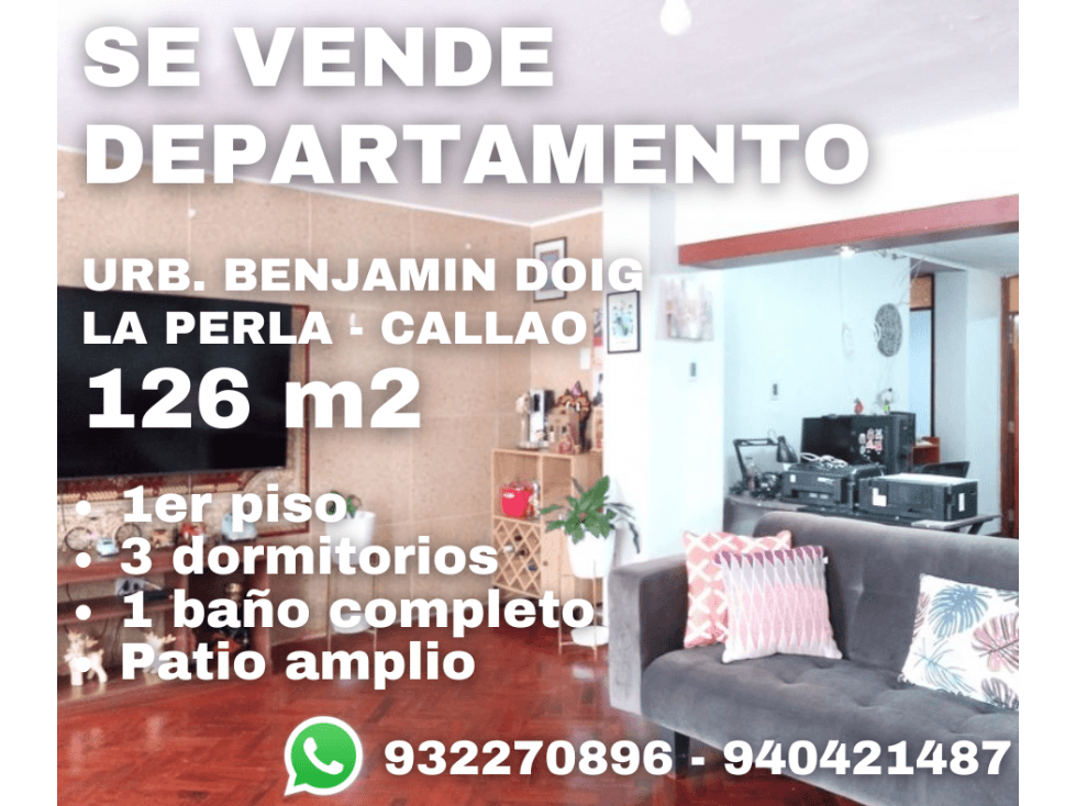Se vende departamento Perla Alta Callao Benjamin Doig 126 m2 1er piso - 1