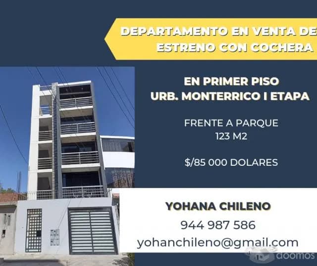 DEPARTAMENTO DE ESTRENO EN PRIMER PISO + COCHERA EN URB. MONTERRICO I ETAPA FRENTE A PARQUE - 1