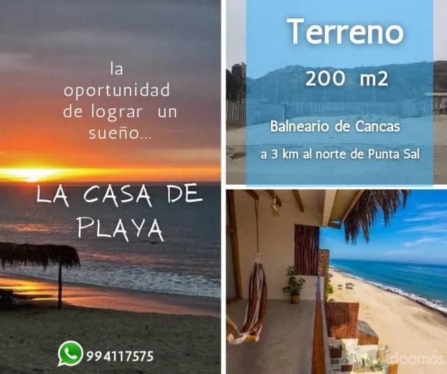 TERRENO DE PLAYA FRENTE AL MAR, CANCAS, distrito Canoas de Punta Sal a 12 minutos de Punta Sal, a 30 de Mancora - 1