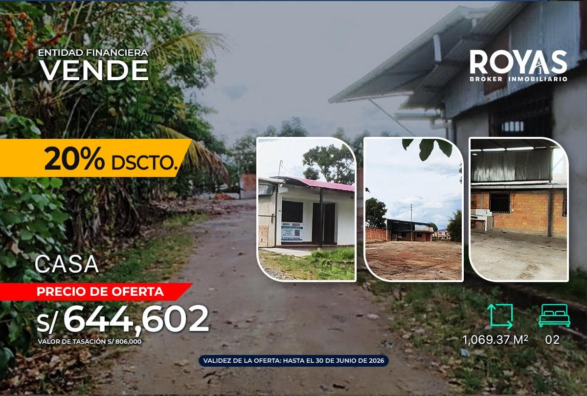 ENTIDAD FINANCIERA Vende Amplia Casa en Soritor - Moyobamba - 1155 - 1
