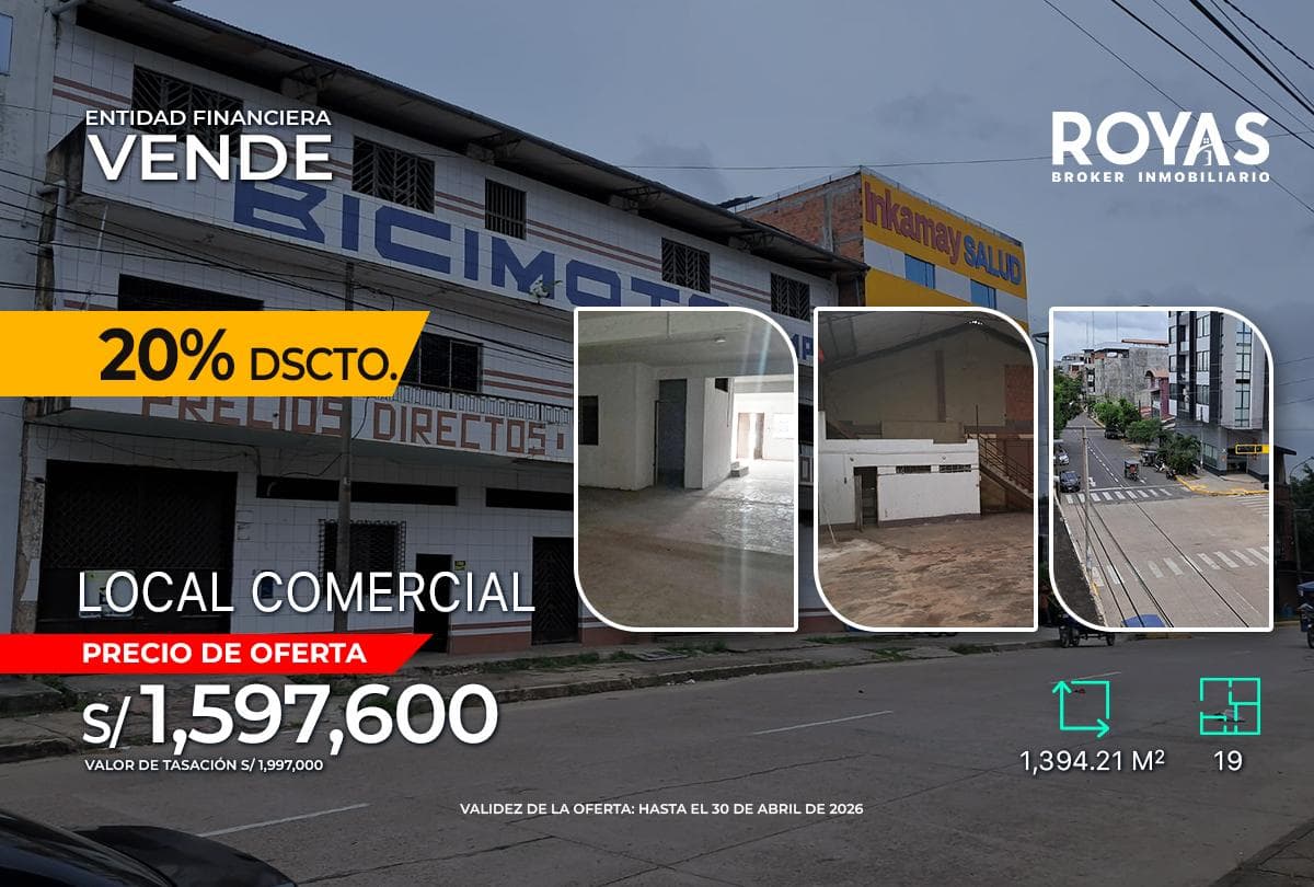 ENTIDAD FINANCIERA Vende LOCAL COMERCIAL – 1,394 m² – VÍA PRINCIPAL EN PUCALLPA en Calleria - 1280 - 1