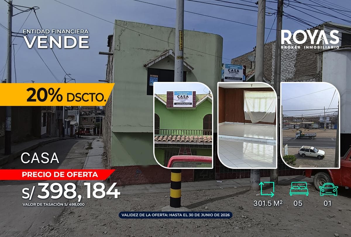 ENTIDAD FINANCIERA Vende Casa de Dos Pisos mas Azotea en Salaverry - Trujillo - 1283 - 1