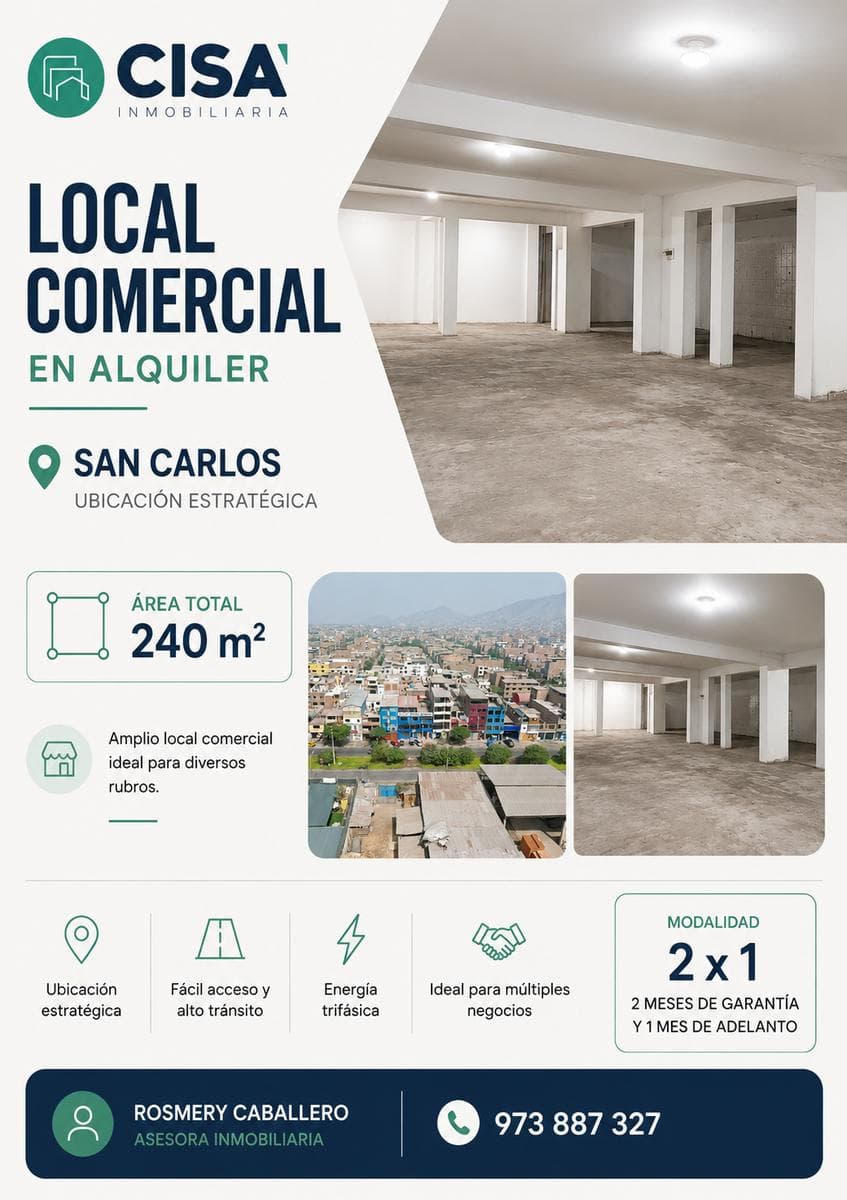 ¡IMPULSA TU NEGOCIO EN UNA UBICACIÓN ESTRATÉGICA! LOCAL COMERCIAL EN ALQUILER – SAN CARLOS - 1